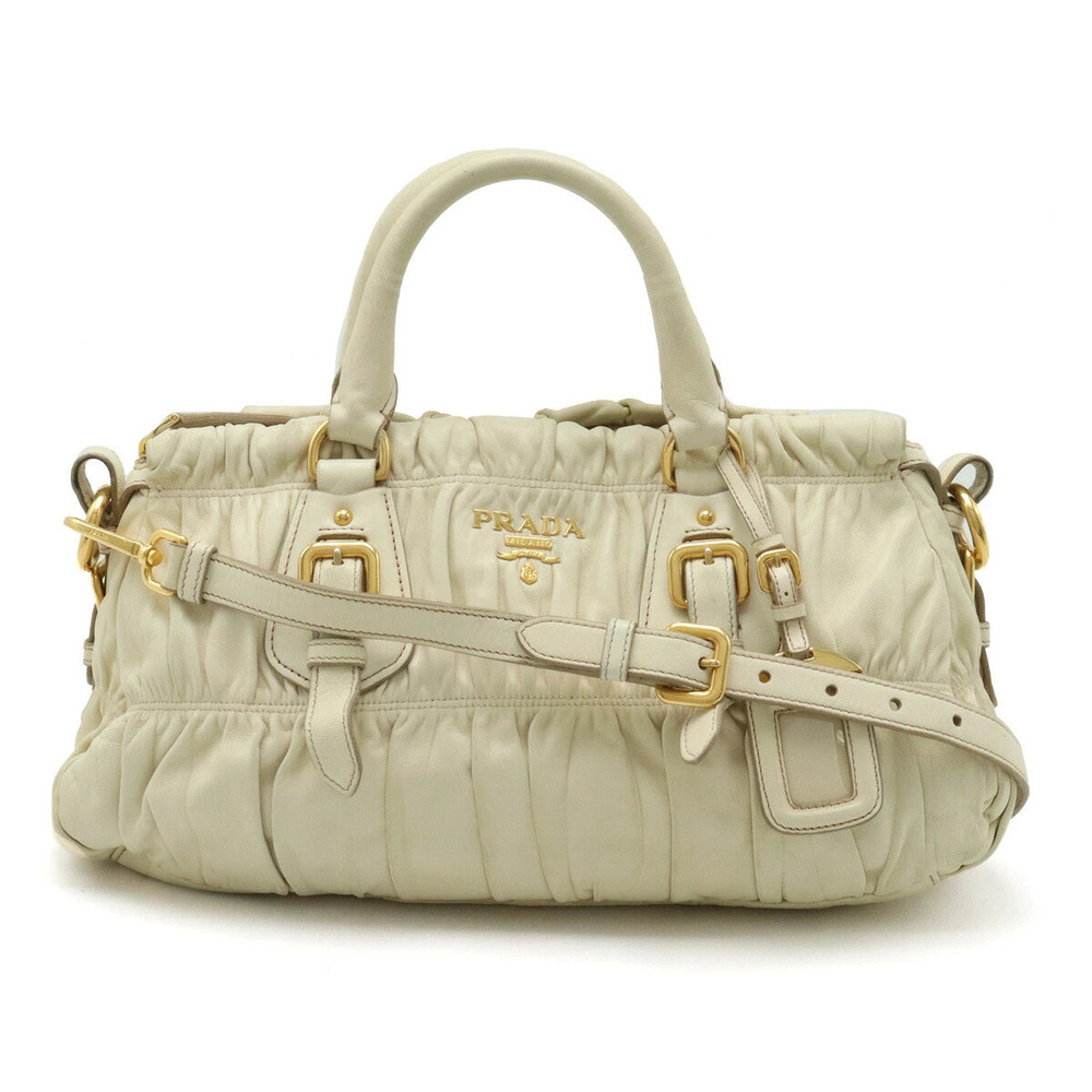Prada Gathered Handbag Crossbody Bag Leather Ivory White
